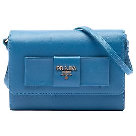 Portafoglio Prada Blue Saffiano Lux Bow con tracolla