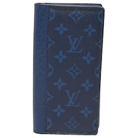 Portafoglio lungo pieghevole Louis Vuitton Blue Monogram Taigarama Brazza