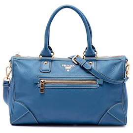 Borsa Satchel Prada Blue Vitello Daino con Zip