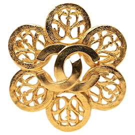 Broche de Flor Chanel Gold CC chapado en oro