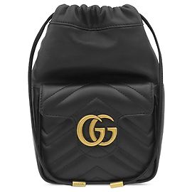 Gucci Black Mini GG Marmont Matelasse Calfskin Front Pocket Bucket Bag