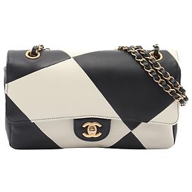Chanel Black Medium Classic Lambskin Geometric Patchwork Double Flap
