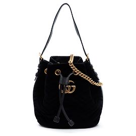 Gucci Black GG Marmont 2.0 Matelasse Velvet Bucket Bag