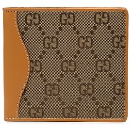Pequeña cartera bimontable en lona GG beige Gucci