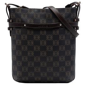 LOEWE Borsa a tracolla in tela rivestita Anagram marrone