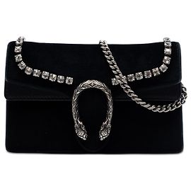 Gucci Dionysus Mini Crossbody in velluto nero con decorazioni in cristallo