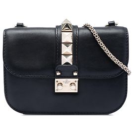 Valentino Black Small Leather Rockstud Glam Lock Crossbody