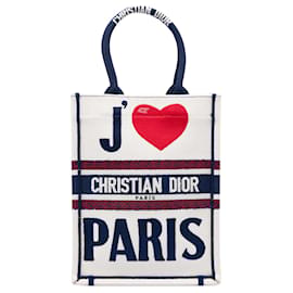 Dior Vertical Book Tote aus weißer bestickter Canvas I Love Paris