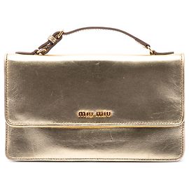 Borsa portafoglio con manico superiore in pelle metallizzata oro Miu Miu