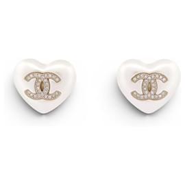 NUOVI ORECCHINI CHANEL LOGO CUORE CC IN METALLO DORATO CON STRASS - Chanel