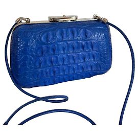 Balenciaga Mini Pochette Minaudière in Pelle Esotica di Coccodrillo Blu Cobalto