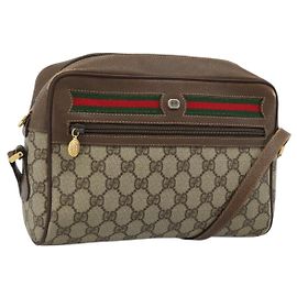 Bolso GUCCI GG Supreme Web Sherry Line PVC Beige Oro 001 56 6472 Auth 185031