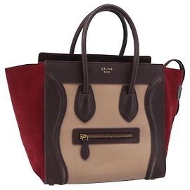 Céline Borsa CELINE Luggage Micro Shopper in Pelle Bordeaux Oro Autentica 185495A
