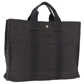 Hermès HERMES Her Line MM Handtasche Canvas Grau Silber Authentisch 184699