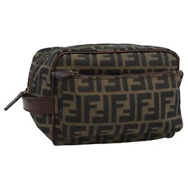 Clutch FENDI in tela Zucca Nero Marrone Auth bs35551