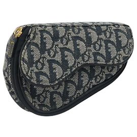 Pochette Saddle in tela Trotter Christian Dior Navy Gold Auth 184973A