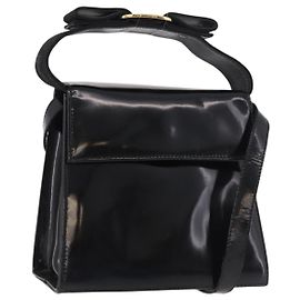 Borsa a tracolla Salvatore Ferragamo Vala in pelle vernice 2way Nero Oro Auth 185471