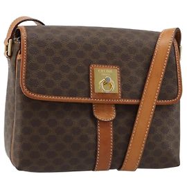 Céline CELINE Macadam Canvas Shoulder Bag PVC Leather Brown Gold Auth 184552A