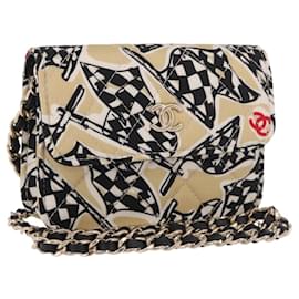 CHANEL Borsa a tracolla Chain Shoulder Pouch Mini Matelasse 12 Satin Beige Gold CC Auth 185440M - Chanel