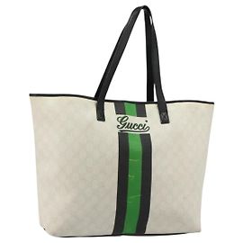 Borsa Tote GUCCI GG Supreme Sherry Line PVC Bianco 257245 Auth ti3964