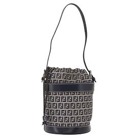 Bolsa de Ombro FENDI Zucchino Canvas Navy Silver Auth 185672A
