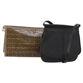Sac FENDI Zucchino en toile enduite Black Beige Auth 182517