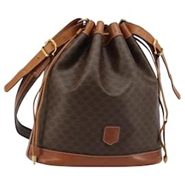 Borsa a Spalla CELINE in Tela Macadam PVC Pelle Marrone Oro Autentica 185090 - Céline