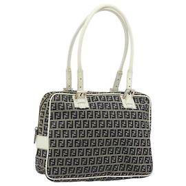 Borsa a mano FENDI Zucchino Canvas Navy Silver Auth 183354A