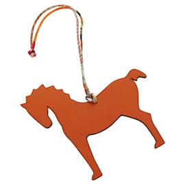 HERMES Petit H Charm Caballo Llavero de Cuero Naranja Auténtico 184264M - Hermès