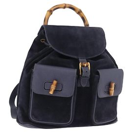 Zaino GUCCI Bamboo in scamosciato blu navy e oro 003 2058 0016 Auth ki6672A
