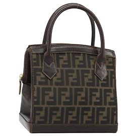 Borsa a mano FENDI Zucca Canvas 2way Nero Marrone Oro Auth 184637