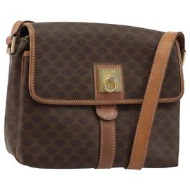 Céline CELINE Sac à bandoulière circulaire en toile Macadam PVC Cuir Marron Or Auth ka4684A