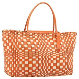 BOTTEGA VENETA INTRECCIATO Tote Bag Leder Orange Silver Auth am11786A