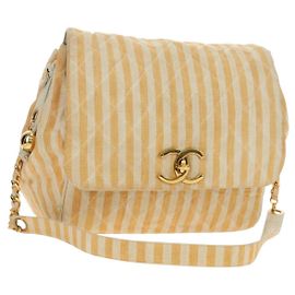 CHANEL Matelasse Chain Shoulder Bag Canvas Beige Gold CC Auth BA13294M