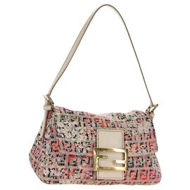 Borsa a tracolla FENDI Zucchino Canvas Mamma Baguette Rosa Oro Auth 165298SAV