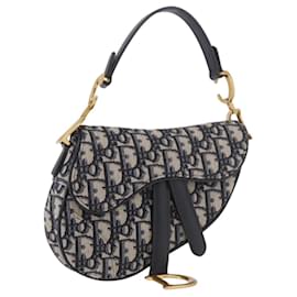 Bolsa de ombro Saddle em lona Trotter Christian Dior Marinho Dourado Auth 184816SAM