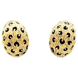 Orecchini Fred Paris "Léopard", oro giallo ed smalto.