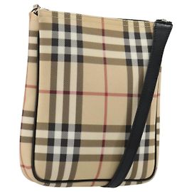 BURBERRY Nova Check Schultertasche PVC Beige Silber Auth 183108A
