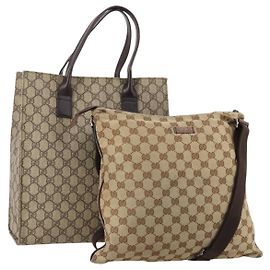 Borsa a tracolla GUCCI GG Supreme in tela GG Supreme e pelle 2 set Beige Auth 182991