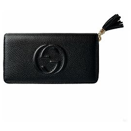 Gucci Carteira longa de zíper em couro Soho Preto