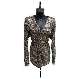 Vestido de lantejoulas multicoloridas com decote em V e mangas compridas da The Attico