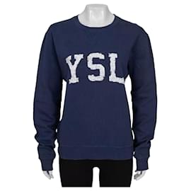 Saint Laurent Sweatshirt aus Baumwolle in Blau mit Logo - M gebraucht