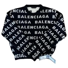 Balenciaga All-Over Logo Wollpullover