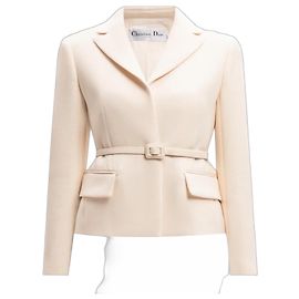 Christian Dior Cruise 2022 Bar-Gürteljacke aus Wolle und Seide in Creme