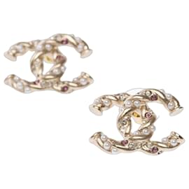 Orecchini Chanel CC con perle e strass oro