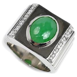 Pt900 Platin-Jadeit-Diamantring - Autre Marque