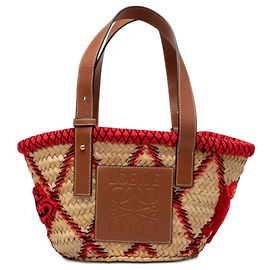 LOEWE Beige Small Raffia Basket Tote mit Tierbestickung