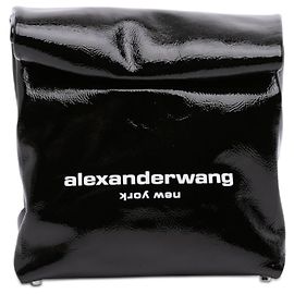 Alexander Wang Lunch Bag Clutch aus schwarzem Lackleder mit Logo