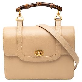Borsa Gucci in pelle di vitello beige con manico superiore Turnlock Bamboo