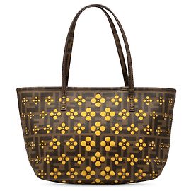 Fendi Brown Small Perforated Zucca Spalmati Roll Tote